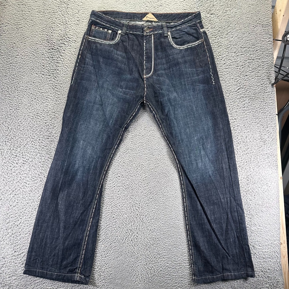 VTG Lanzzino Jeans Mens 40x33 Blue Cotton Denim Straight Faded Western Workwear